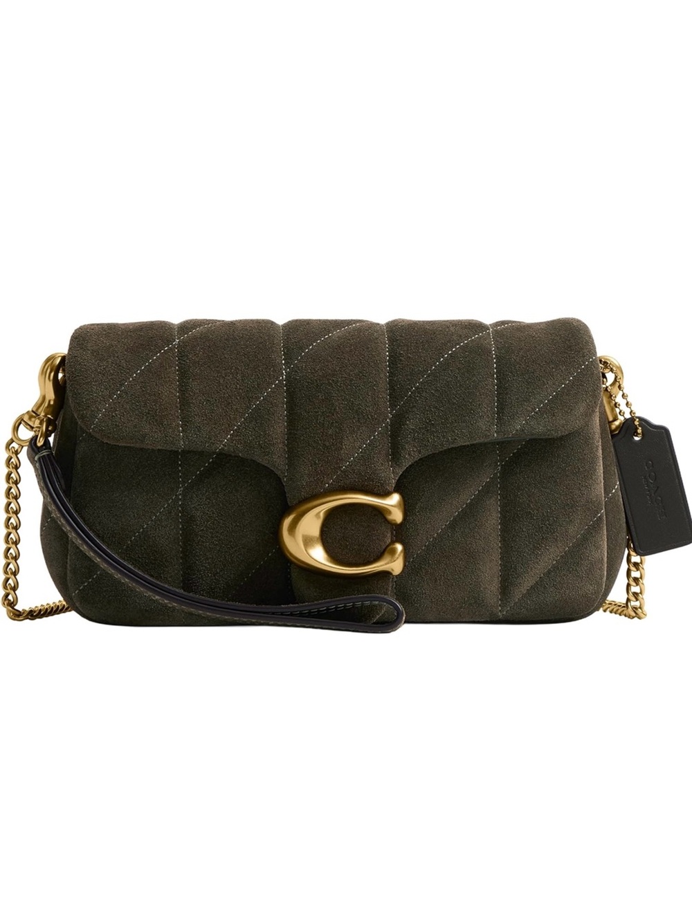 Coach Tabby Chain Crossbody Bag 19 Quilted Olive Suede Brass CCD85 NWT